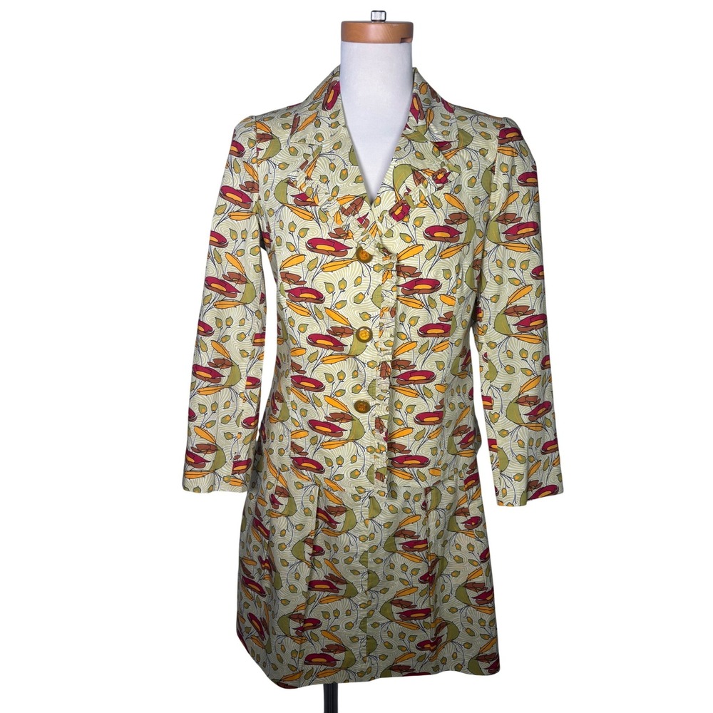 Vintage Century Womens 2 Piece Skirt‎ Suit Set Floral Leaf Print Ruffle Blazer